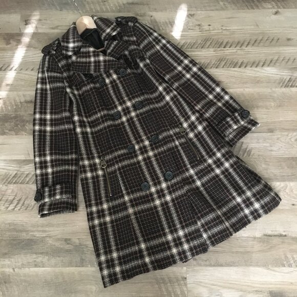 Zara Long Plaid Houndstooth Double Breasted Trench Jacket - Picture 11 of 16